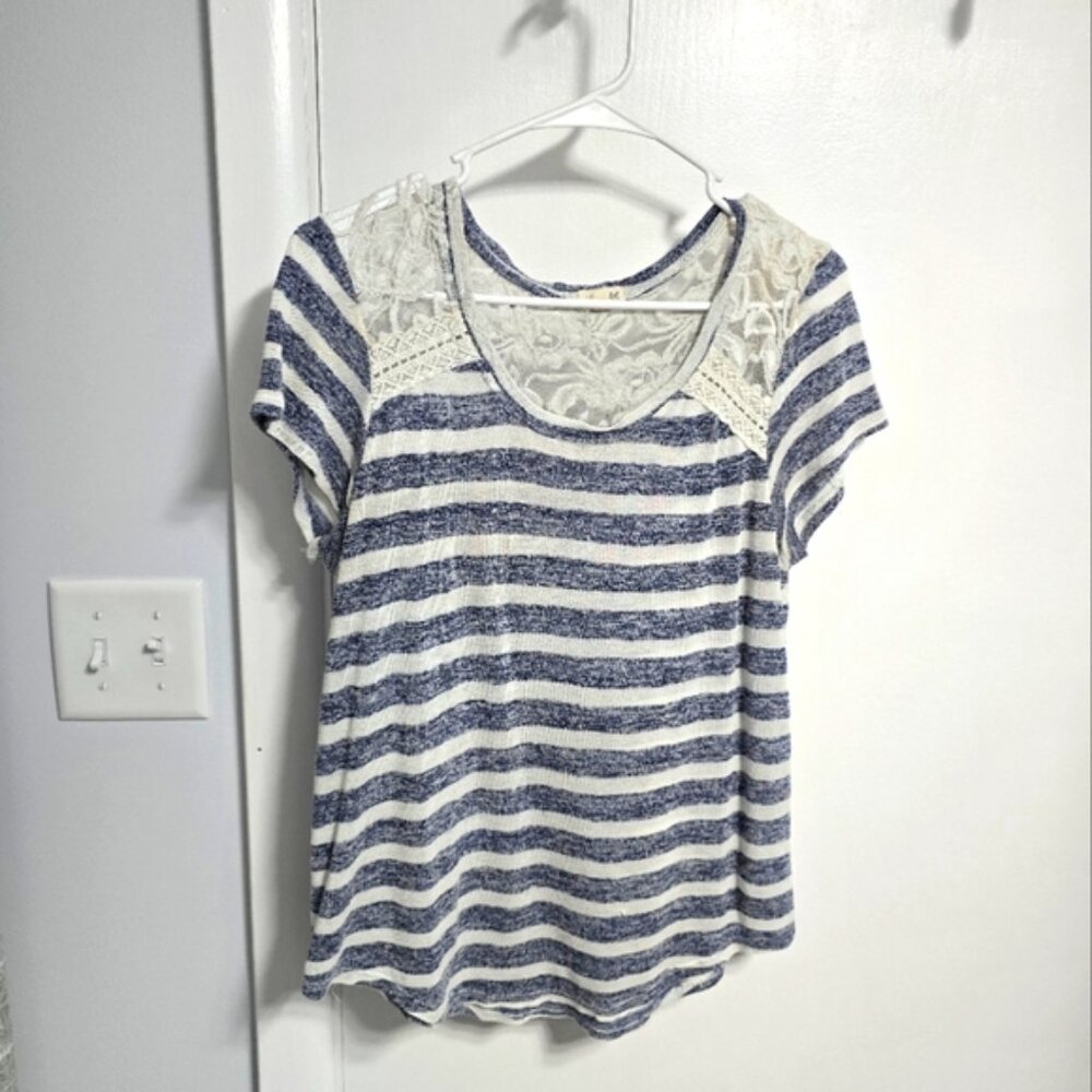 Maison Jules Striped Lace Accent Top